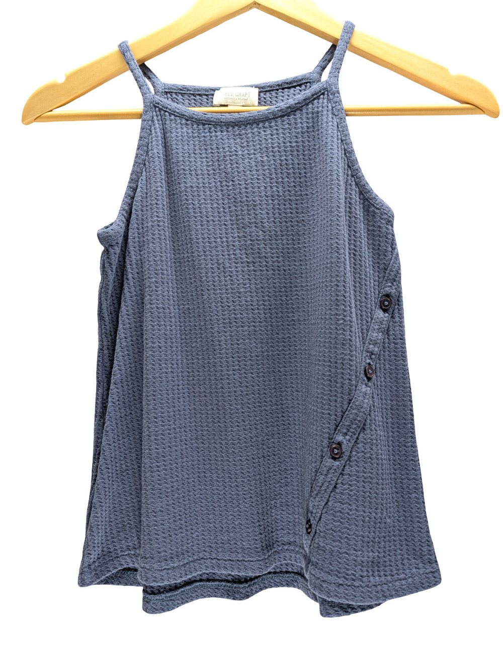 True Craft Tank Top Girls M Waffle Knit Button Detail Blue